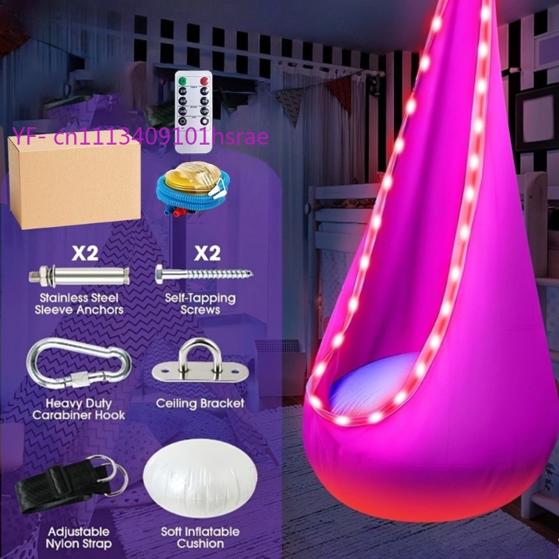 Kids Outdoor Hanging Chair - Parlayan LED'li Şişme Hamak Taşınabilir Peluş